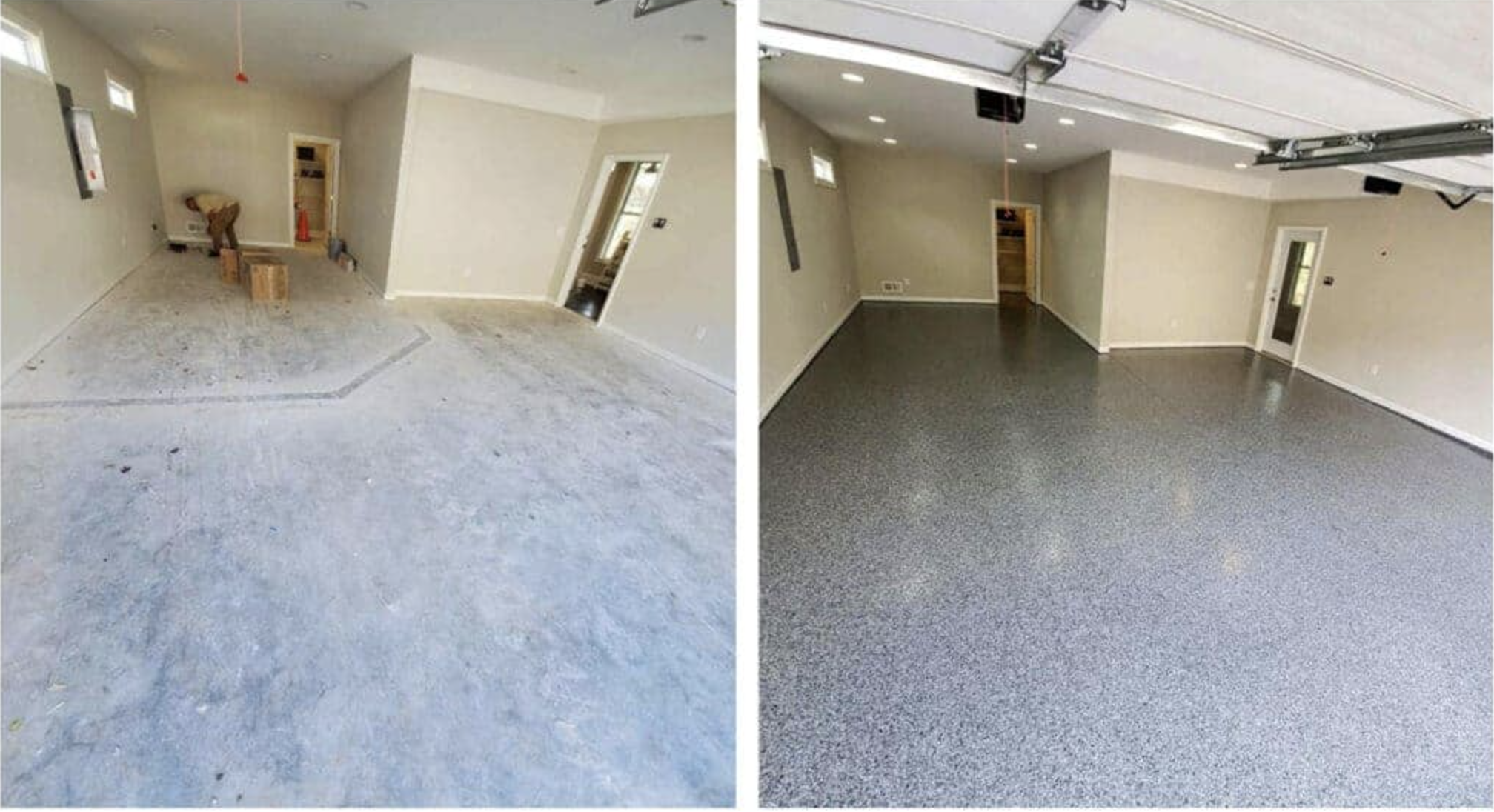 before and after garage concrete epoxy coating Carmel IN