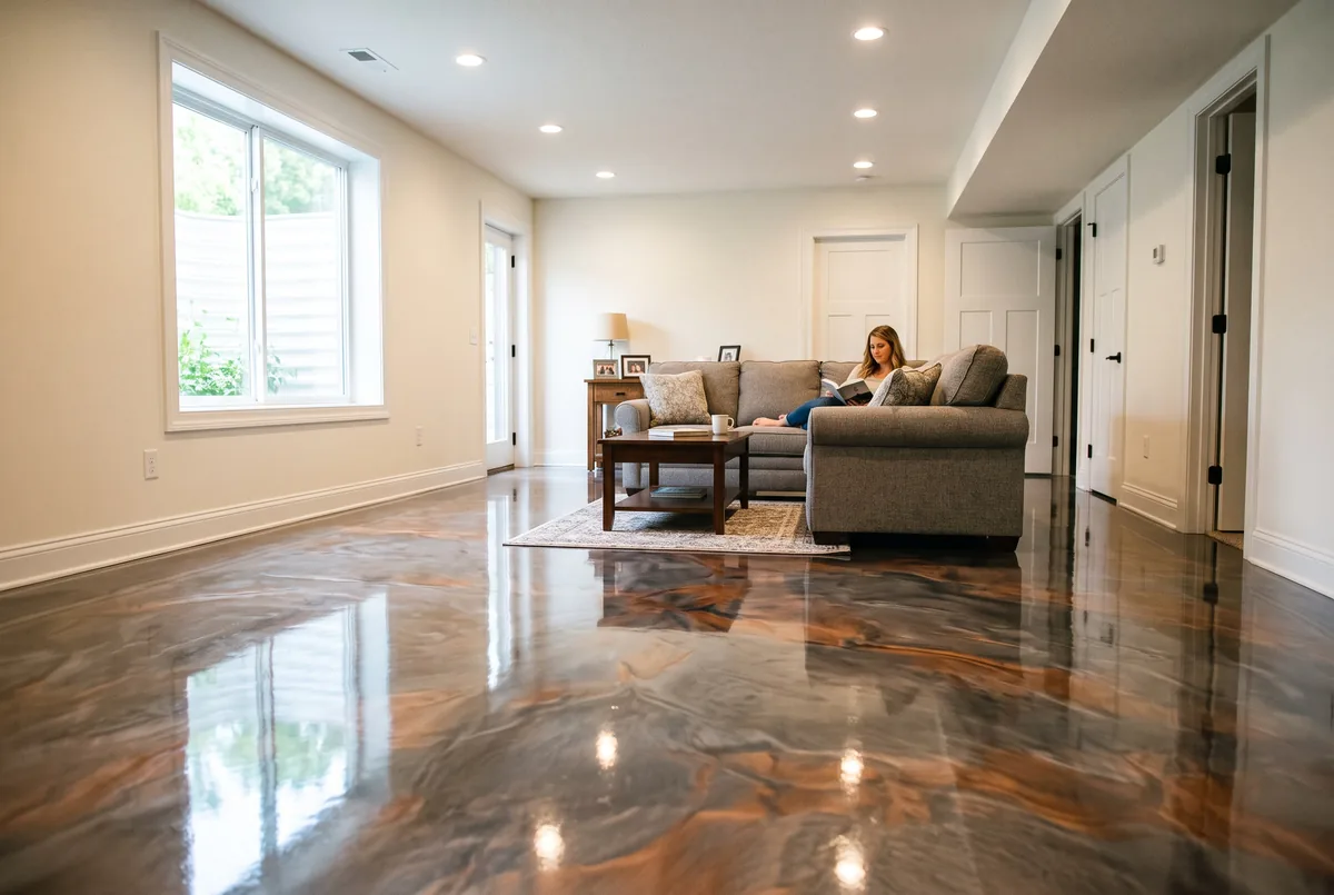 metallic epoxy flooring in Carmel